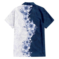 Hawaii Hibiscus Flowers Family Matching Tank Maxi Dress and Hawaiian Shirt Blue Polynesian Pattern