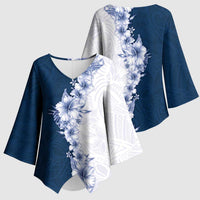 Hawaii Hibiscus Flowers Kimono Sleeve Blouse Blue Polynesian Pattern LT05 - Polynesian Pride