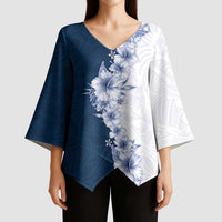 Hawaii Hibiscus Flowers Kimono Sleeve Blouse Blue Polynesian Pattern LT05 - Polynesian Pride