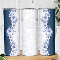 Hawaii Hibiscus Flowers Skinny Tumbler Blue Polynesian Pattern