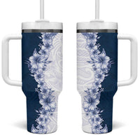Hawaii Hibiscus Flowers Tumbler With Handle Blue Polynesian Pattern LT05 One Size: 40 oz Blue - Polynesian Pride
