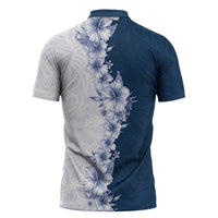 Hawaii Hibiscus Flowers Zipper Polo Shirt Blue Polynesian Pattern LT05 - Polynesian Pride