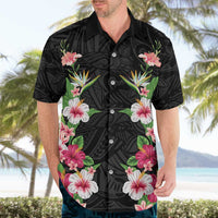 Hawaii Tropical Flowers Hawaiian Shirt Black Polynesian Tattoo Art