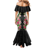 Hawaii Tropical Flowers Mermaid Dress Black Polynesian Tattoo Art