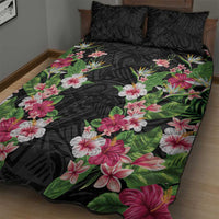 Hawaii Tropical Flowers Quilt Bed Set Black Polynesian Tattoo Art LT05 - Polynesian Pride