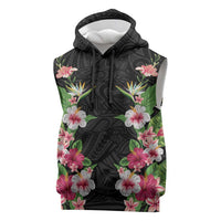 Hawaii Tropical Flowers Sleeveless Hoodie Black Polynesian Tattoo Art LT05 Black - Polynesian Pride