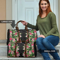 Hawaii Tropical Flowers Travel Bag Black Polynesian Tattoo Art LT05 - Polynesian Pride