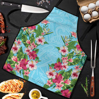 Hawaii Tropical Flowers Apron Sky Blue Polynesian Tattoo Art LT05 Blue - Polynesian Pride