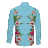 Hawaii Tropical Flowers Family Matching Puletasi and Hawaiian Shirt Sky Blue Polynesian Tattoo Art LT05 - Polynesian Pride