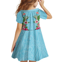 Hawaii Tropical Flowers Kid Short Sleeve Dress Sky Blue Polynesian Tattoo Art LT05 - Polynesian Pride