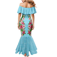 Hawaii Tropical Flowers Mermaid Dress Sky Blue Polynesian Tattoo Art LT05 - Polynesian Pride