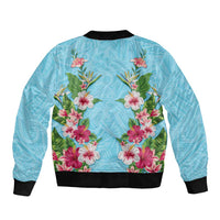 Hawaii Tropical Flowers Sleeve Zip Bomber Jacket Sky Blue Polynesian Tattoo Art LT05 - Polynesian Pride