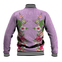 Hawaii Tropical Flowers Baseball Jacket Lavender Polynesian Tattoo Art