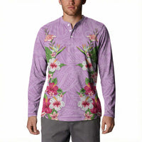 Hawaii Tropical Flowers Button Sweatshirt Lavender Polynesian Tattoo Art