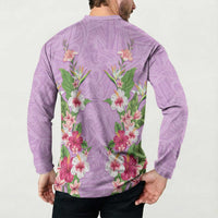 Hawaii Tropical Flowers Button Sweatshirt Lavender Polynesian Tattoo Art