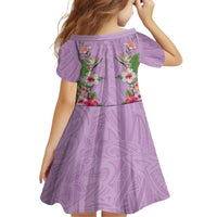 Hawaii Tropical Flowers Family Matching Long Sleeve Bodycon Dress and Hawaiian Shirt Lavender Polynesian Tattoo Art LT05 - Polynesian Pride