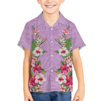Hawaii Tropical Flowers Family Matching Off Shoulder Short Dress and Hawaiian Shirt Lavender Polynesian Tattoo Art LT05 Son's Shirt Lavender - Polynesian Pride