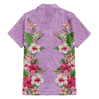Hawaii Tropical Flowers Family Matching Puletasi and Hawaiian Shirt Lavender Polynesian Tattoo Art LT05 - Polynesian Pride