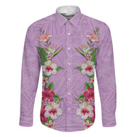 Hawaii Tropical Flowers Family Matching Short Sleeve Bodycon Dress and Hawaiian Shirt Lavender Polynesian Tattoo Art LT05 Dad's Shirt - Long Sleeve Lavender - Polynesian Pride
