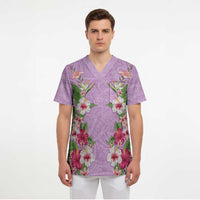Hawaii Tropical Flowers Scrub Top Lavender Polynesian Tattoo Art LT05 - Polynesian Pride