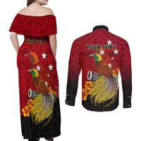 Personalized Papua New Guinea Couples Matching Off Shoulder Maxi Dress and Long Sleeve Button Shirts Bird Of Paradise Hibiscus With Motuan Pattern LT05 - Polynesian Pride