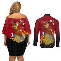 Personalized Papua New Guinea Couples Matching Off Shoulder Short Dress and Long Sleeve Button Shirts Bird Of Paradise Hibiscus With Motuan Pattern LT05 - Polynesian Pride