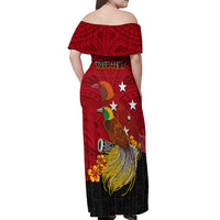 Personalized Papua New Guinea Off Shoulder Maxi Dress Bird Of Paradise Hibiscus With Motuan Pattern LT05 - Polynesian Pride
