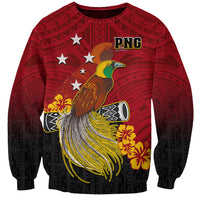 Personalized Papua New Guinea Sweatshirt Bird Of Paradise Hibiscus With Motuan Pattern LT05 Unisex Red - Polynesian Pride