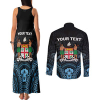 Personalised Happy Fiji Day 1970 Couples Matching Tank Maxi Dress and Long Sleeve Button Shirt Flag Grunge Style