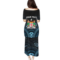 Personalised Happy Fiji Day 1970 Family Matching Puletasi and Hawaiian Shirt Flag Grunge Style