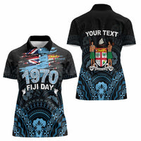 Personalised Happy Fiji Day 1970 Women Polo Shirt Flag Grunge Style