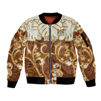 Personalized Fiji Spring Break Sleeve Zip Bomber Jacket Fijian Tapa Pattern Brown LT05 Unisex Brown - Polynesian Pride