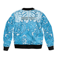 Personalized Fiji Spring Break Bomber Jacket Fijian Tapa Pattern Blue LT05 - Polynesian Pride