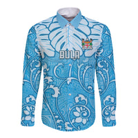 Personalized Fiji Spring Break Long Sleeve Button Shirt Fijian Tapa Pattern Blue LT05 Unisex Blue - Polynesian Pride