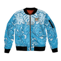 Personalized Fiji Spring Break Sleeve Zip Bomber Jacket Fijian Tapa Pattern Blue LT05 Unisex Blue - Polynesian Pride
