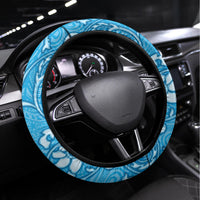 Fiji Spring Break Steering Wheel Cover Fijian Tapa Pattern Blue LT05 Universal Fit Blue - Polynesian Pride