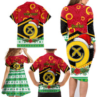 Personalized Vanuatu Christmas Family Matching Long Sleeve Bodycon Dress and Hawaiian Shirt Santa God Yumi LT05 - Polynesian Pride