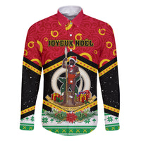 Personalized Vanuatu Christmas Family Matching Off Shoulder Short Dress and Hawaiian Shirt Santa God Yumi LT05 Dad's Shirt - Long Sleeve Red - Polynesian Pride