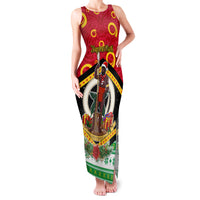 Personalized Vanuatu Christmas Family Matching Tank Maxi Dress and Hawaiian Shirt Santa God Yumi LT05 Mom's Dress Red - Polynesian Pride