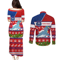 Personalized Samoa Christmas Couples Matching Puletasi Dress and Long Sleeve Button Shirts Santas Whale Manuia Le Kerisimasi LT05 - Polynesian Pride