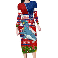 Personalized Samoa Christmas Family Matching Long Sleeve Bodycon Dress and Hawaiian Shirt Santas Whale Manuia Le Kerisimasi LT05 Mom's Dress Red - Polynesian Pride