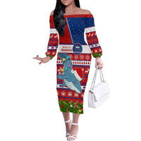 Personalized Samoa Christmas Family Matching Off Shoulder Long Sleeve Dress and Hawaiian Shirt Santas Whale Manuia Le Kerisimasi LT05 Mom's Dress Red - Polynesian Pride