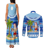 Personalized Fiji Christmas Couples Matching Tank Maxi Dress and Long Sleeve Button Shirts Santa Claus Surf Marau Na Kerisimasi LT05 - Polynesian Pride