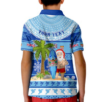 Personalized Fiji Christmas Kid Polo Shirt Santa Claus Surf Marau Na Kerisimasi LT05 - Polynesian Pride