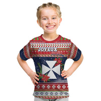 Wallis and Futuna Christmas Kid T Shirt Poinsettia Joyeux Noel LT05 Red - Polynesian Pride