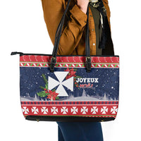 Wallis and Futuna Christmas Leather Tote Bag Poinsettia Joyeux Noel LT05 - Polynesian Pride