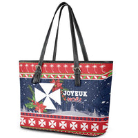 Wallis and Futuna Christmas Leather Tote Bag Poinsettia Joyeux Noel LT05 - Polynesian Pride