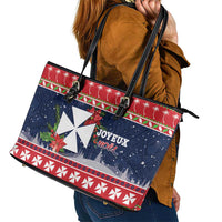 Wallis and Futuna Christmas Leather Tote Bag Poinsettia Joyeux Noel LT05 - Polynesian Pride
