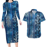 Hawaii Makahiki Turtle Couples Matching Long Sleeve Bodycon Dress and Hawaiian Shirt Galaxy Tapa Pattern - Polynesian Pride