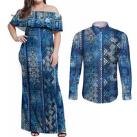 Hawaii Makahiki Turtle Couples Matching Off Shoulder Maxi Dress and Long Sleeve Button Shirt Galaxy Tapa Pattern - Polynesian Pride
